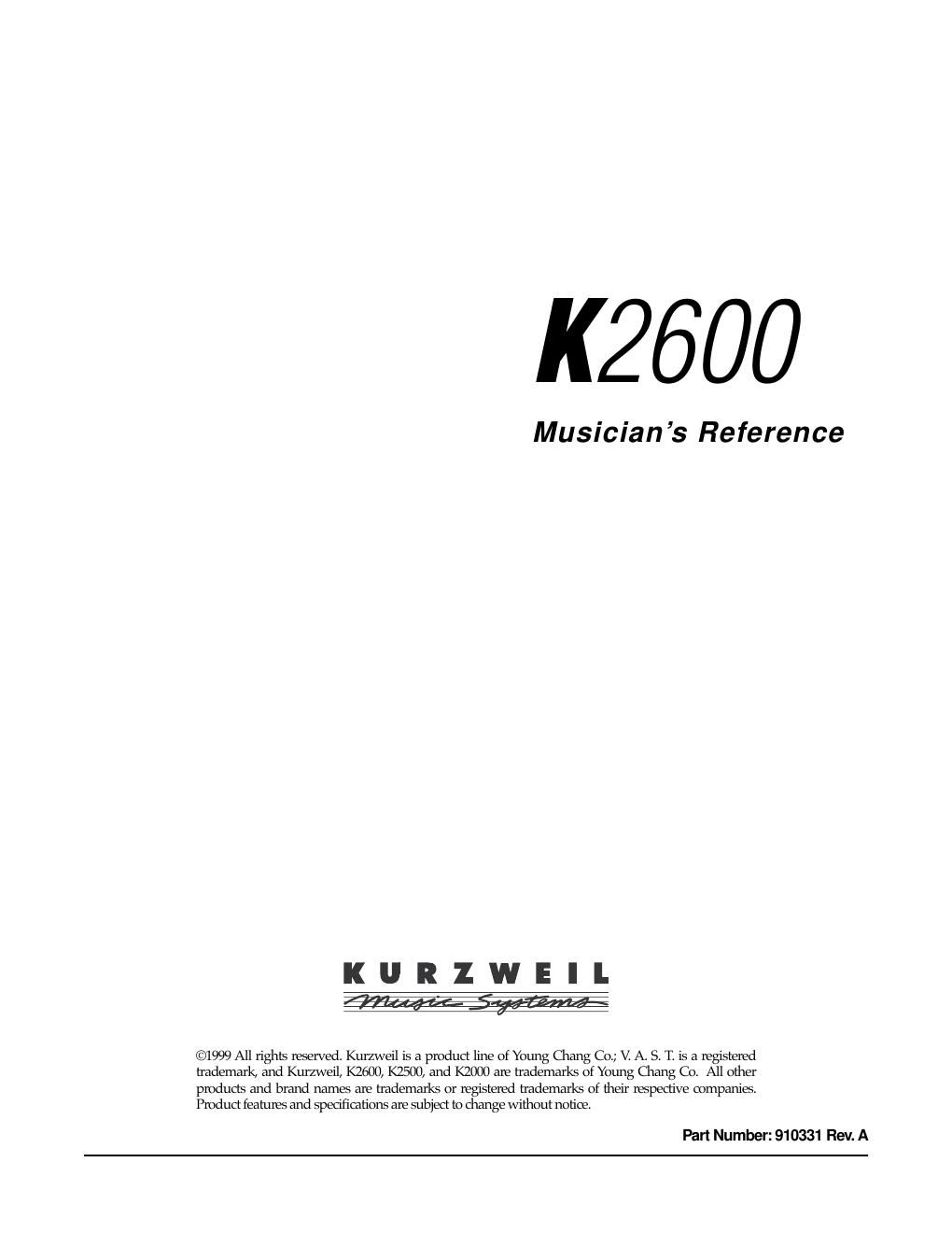 kurzweil k2600 reference guide