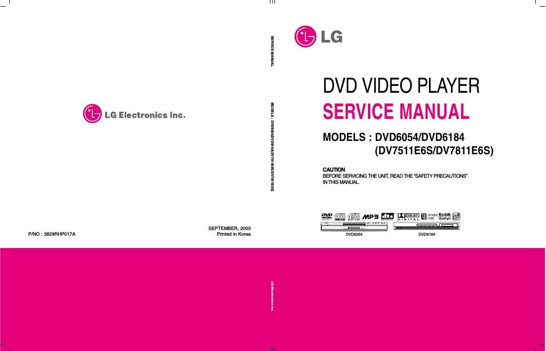 lg dvd 6054 service manual