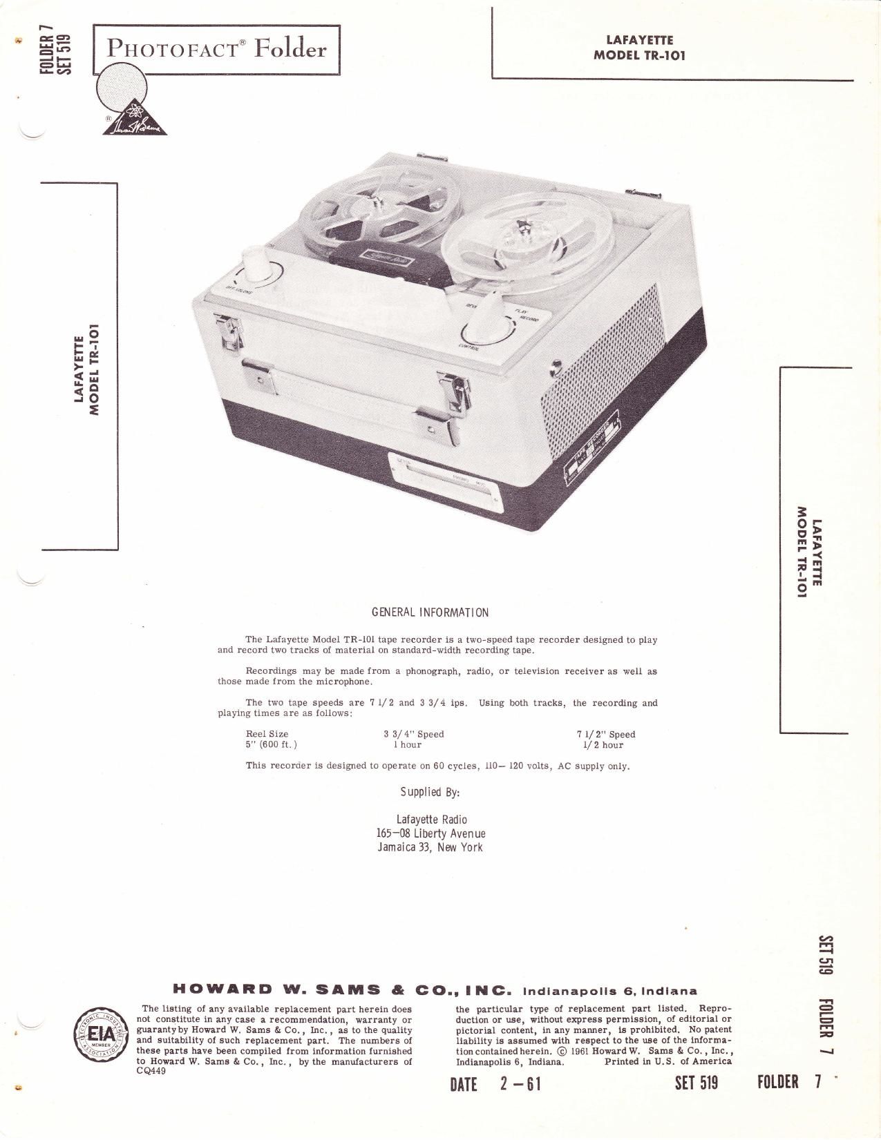 Lafayette TR 101 Service Manual