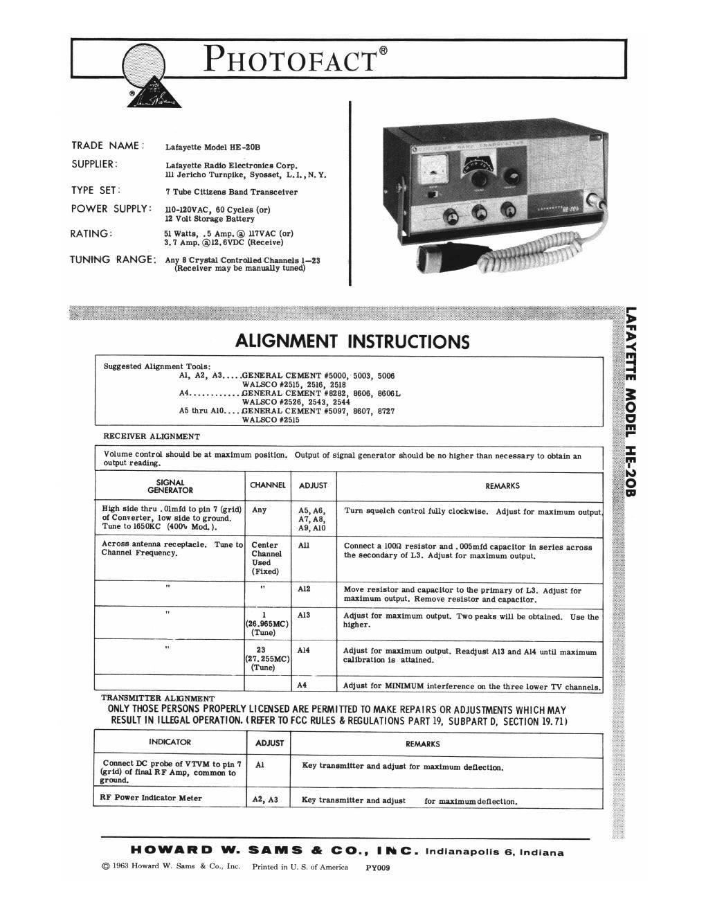 lafayette he 20 b service manual