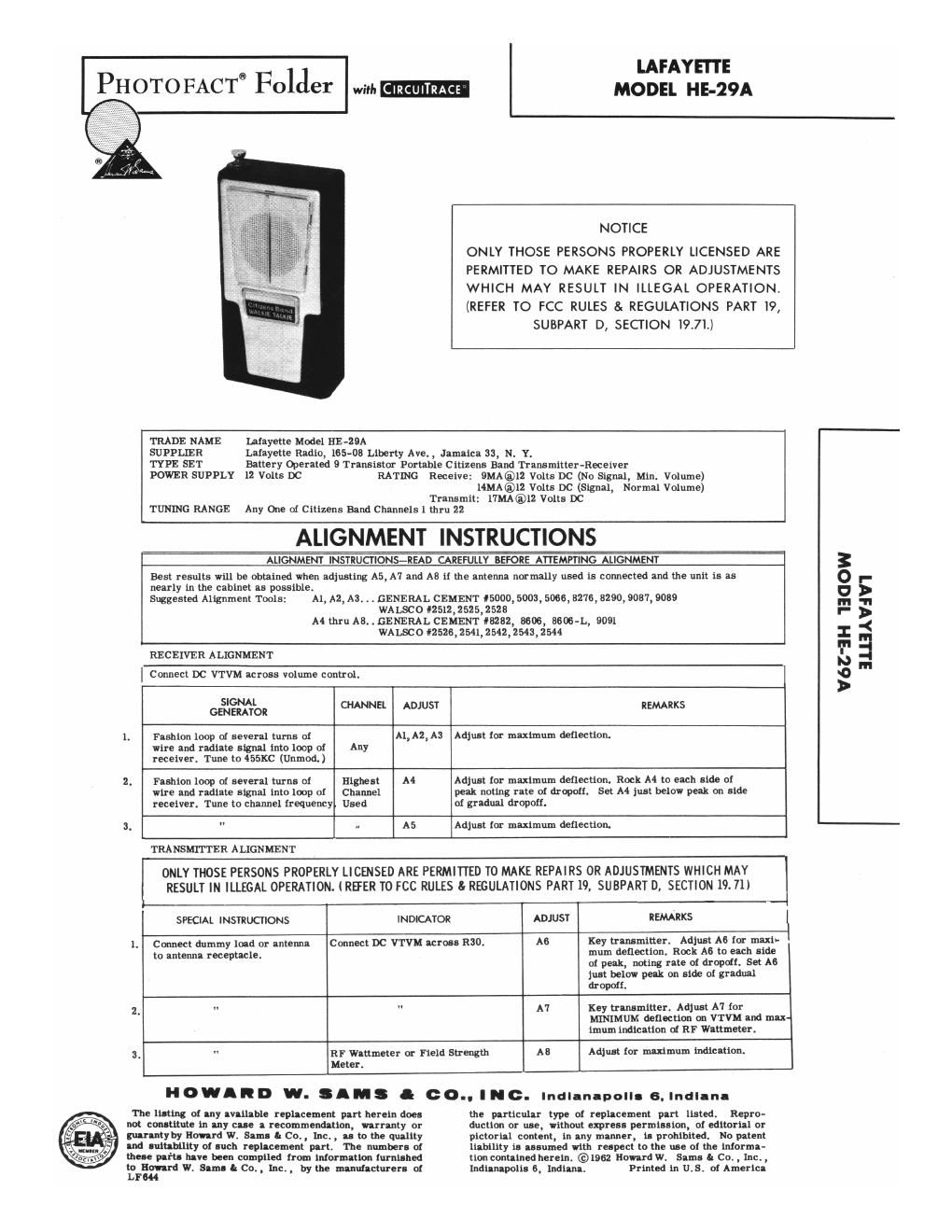 lafayette he 29 a service manual