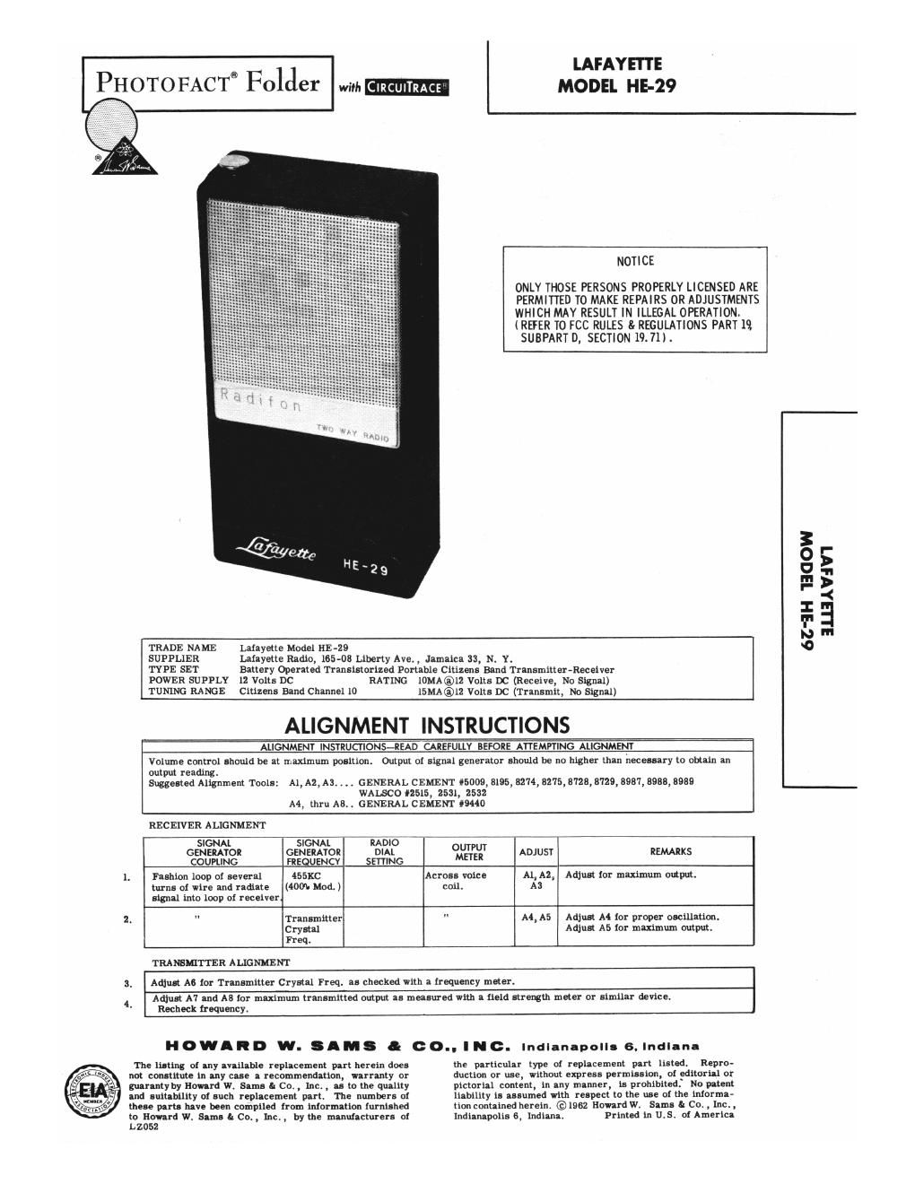 lafayette he 29 service manual