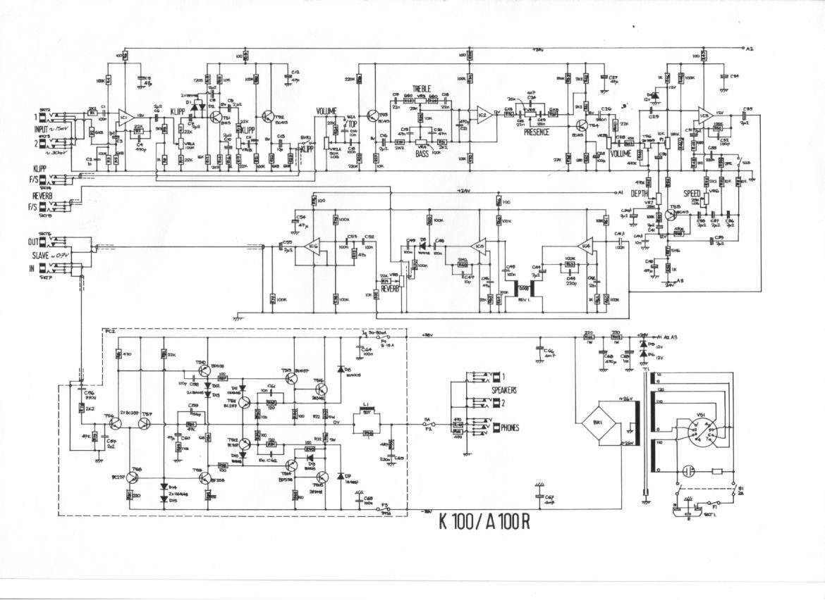 laney K100 A100R Schematic