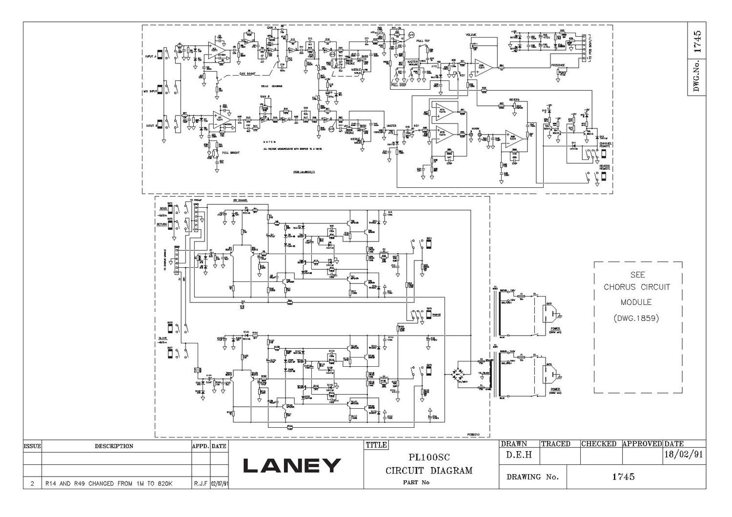 laney PL100SC Schematic