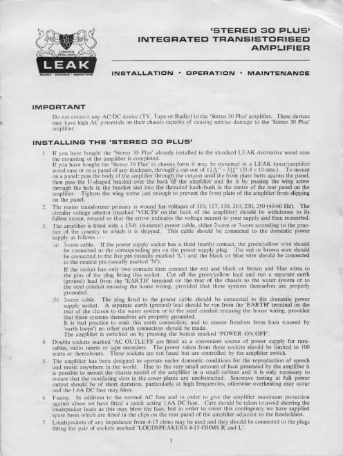 leak stereo 30 plus owners manual