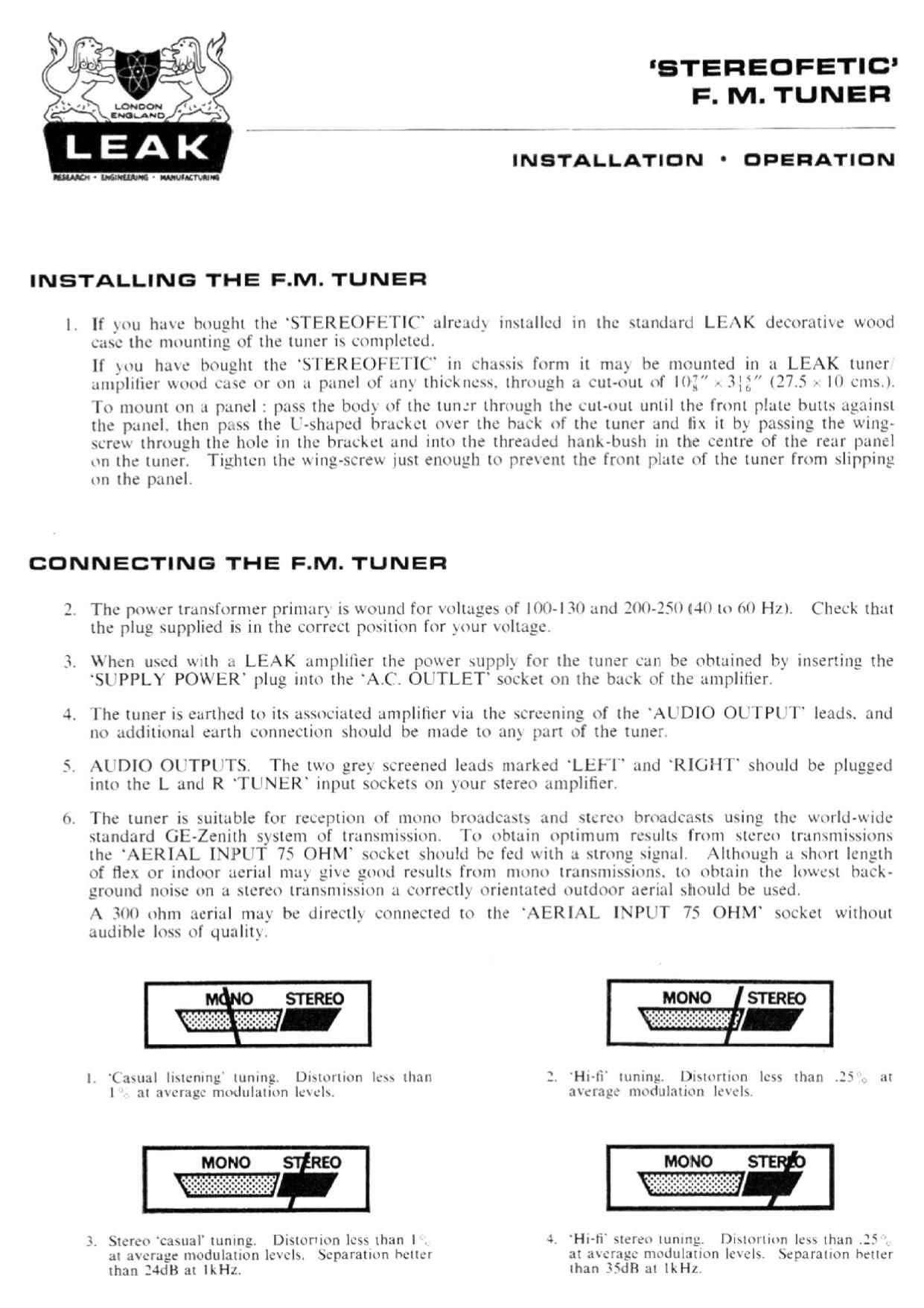 Leak Stereofetic Owners Manual