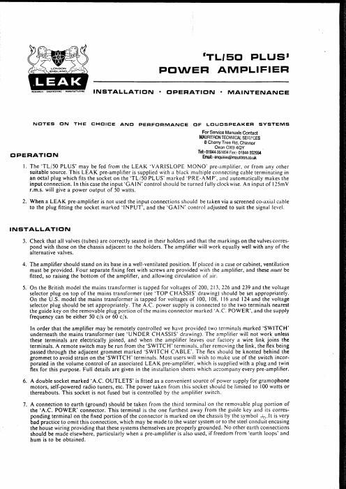leak tl 50 plus owners manual