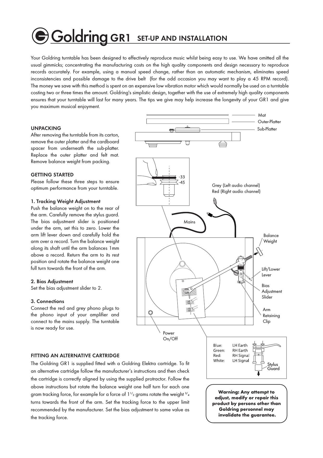 Goldring GR 1 Owners Manual