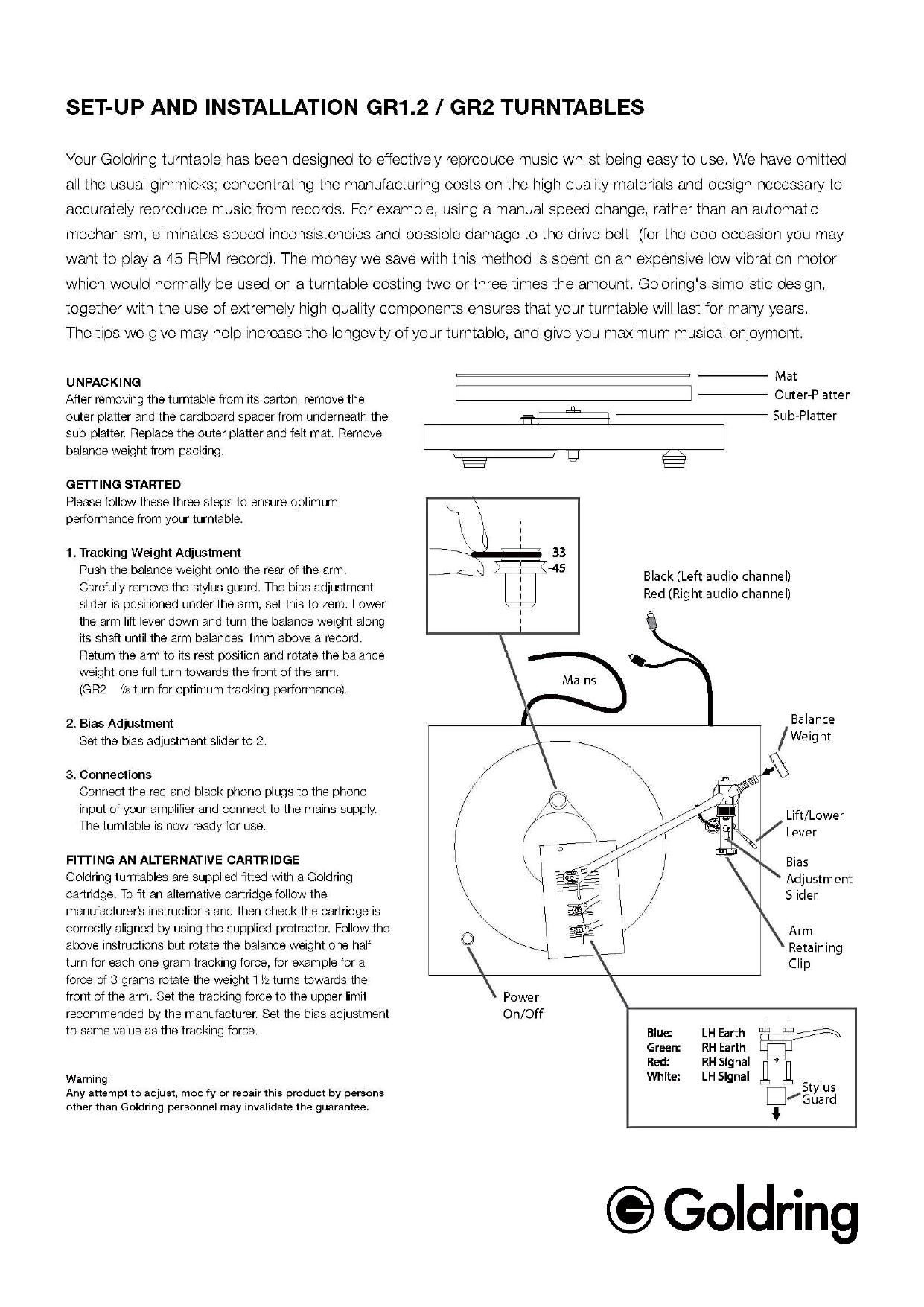 Goldring GR 2 Owners Manual