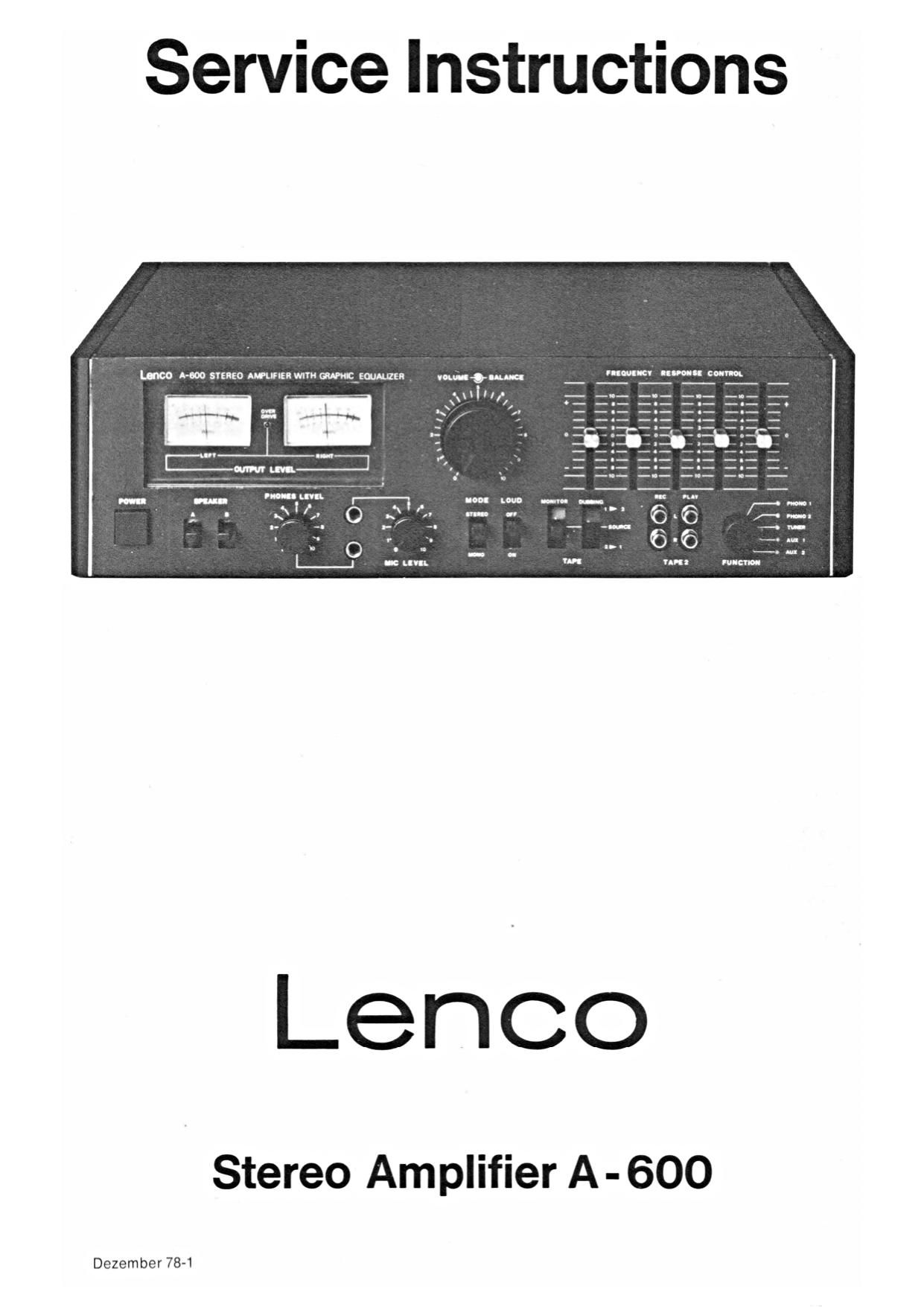 Lenco A 600 Service Manual