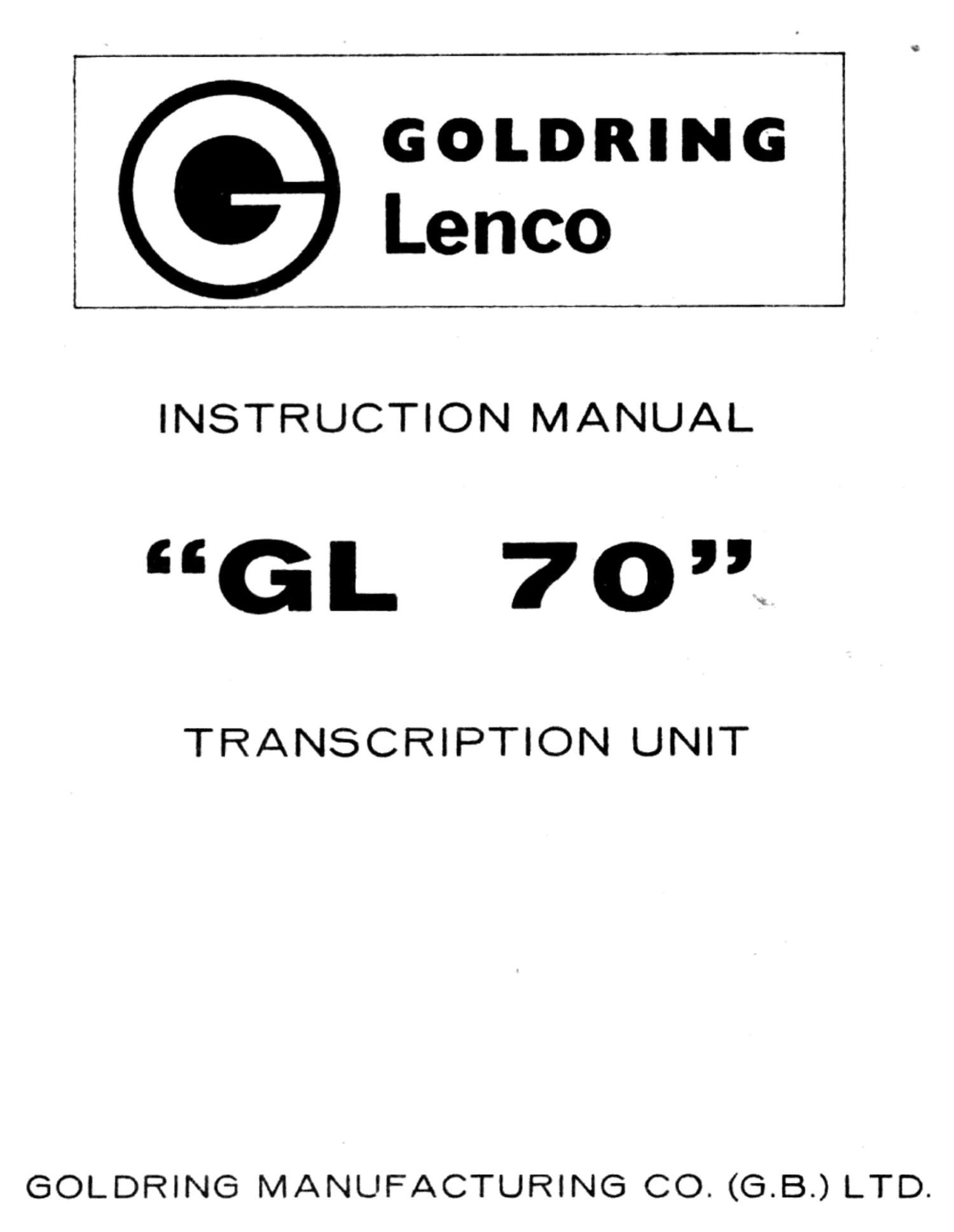 Lenco GL 70 Owners Manual