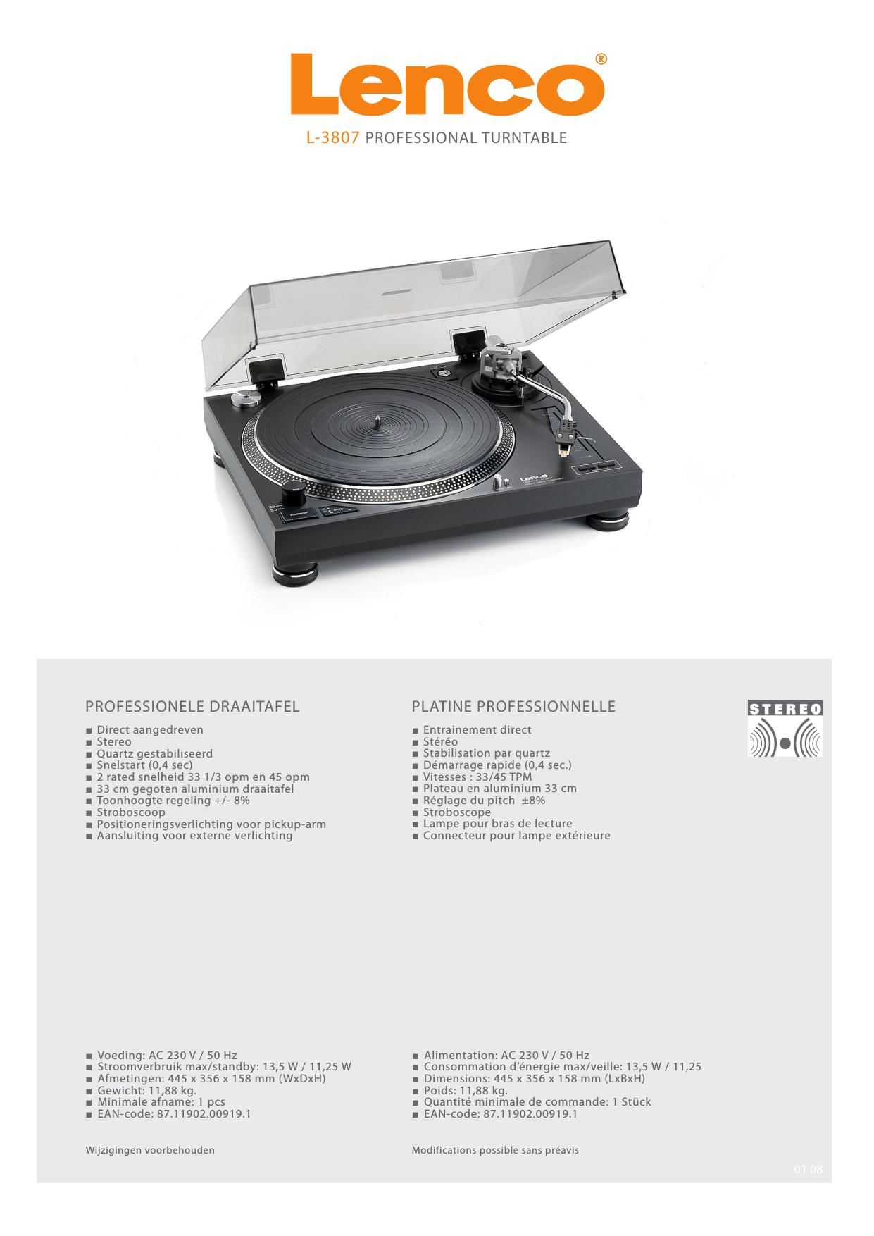 Lenco L3807 Brochure