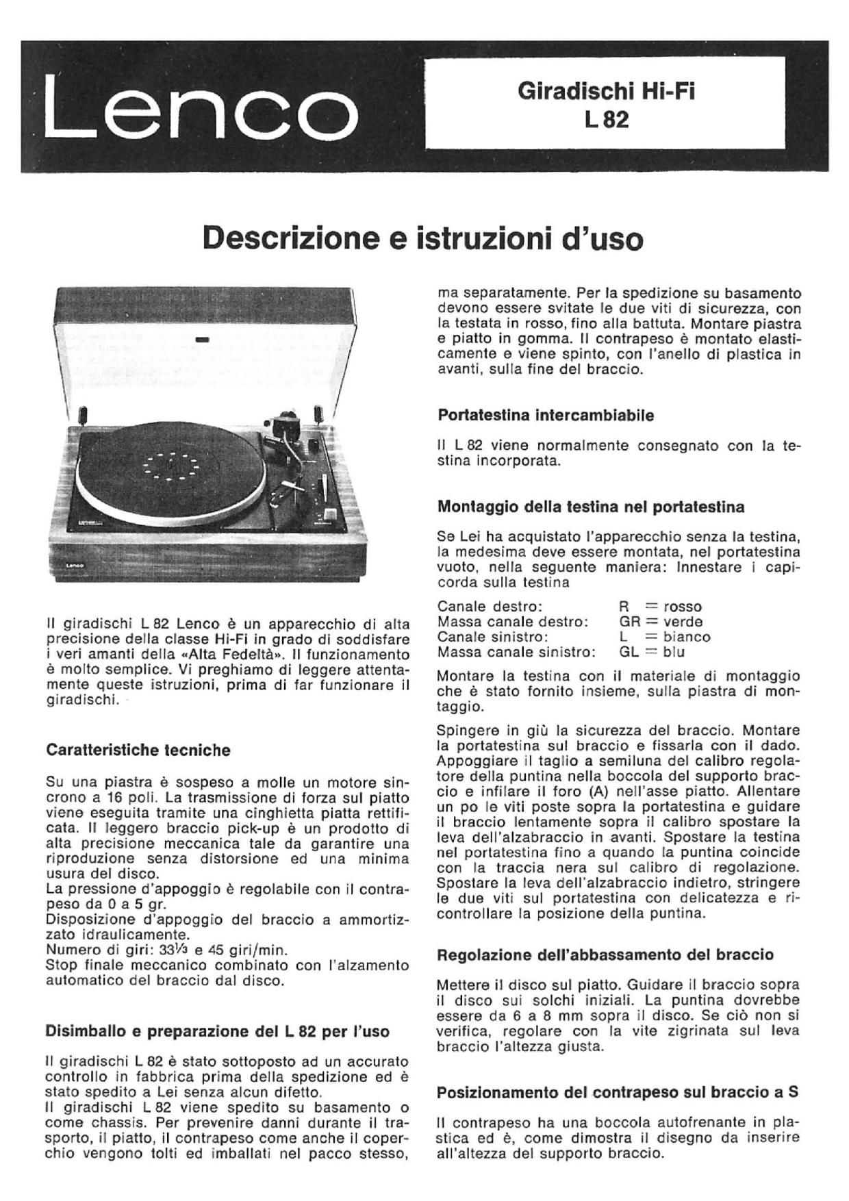 Lenco L82 Owners Manual it