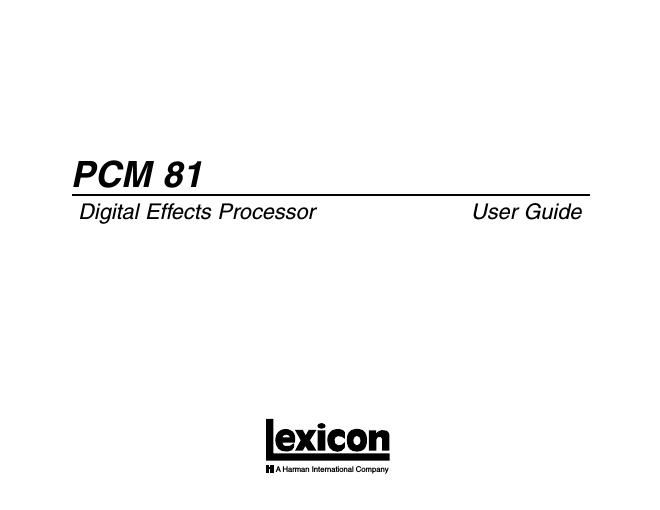 lexicon PCM81 User Guide Rev2