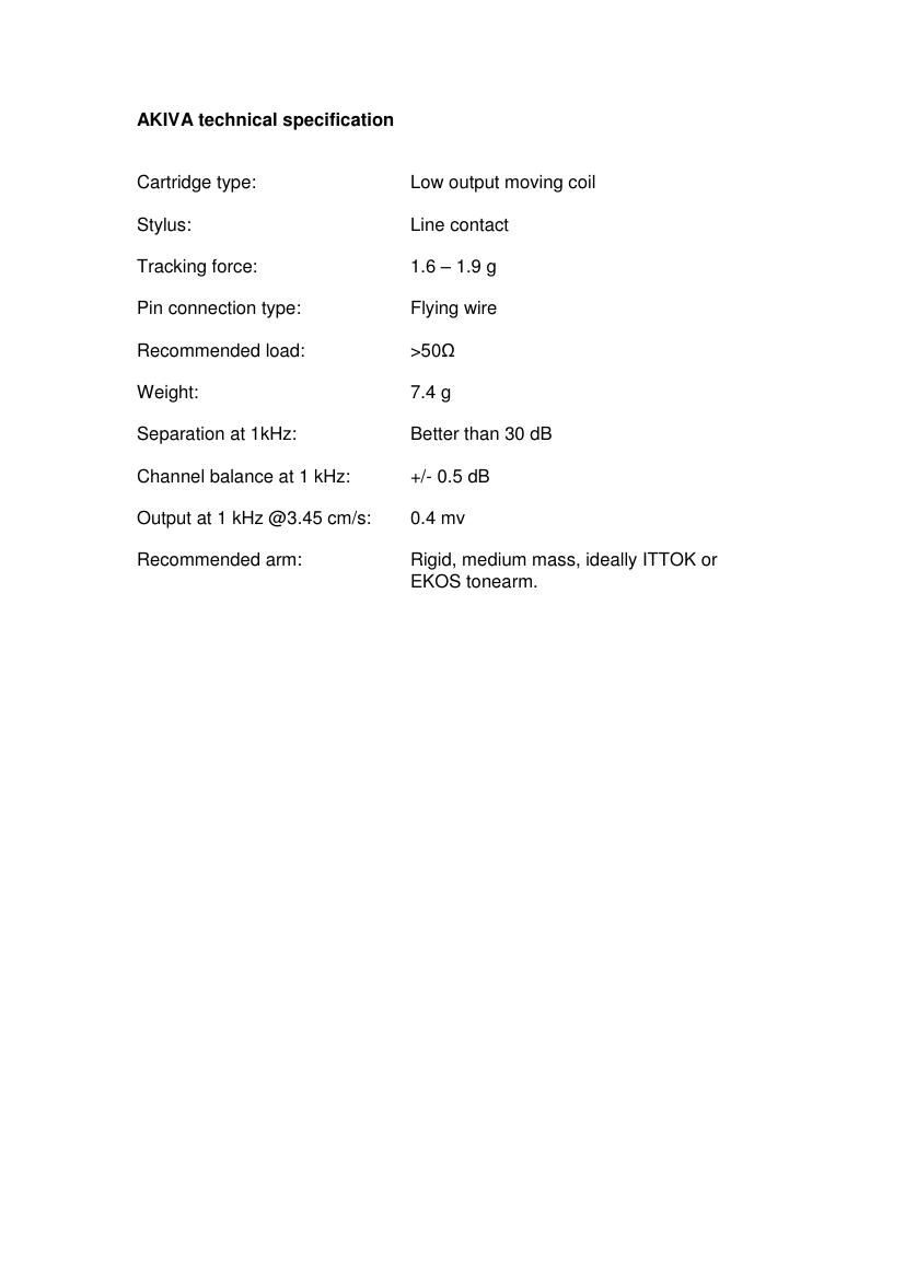 Linn Akiva Specifications