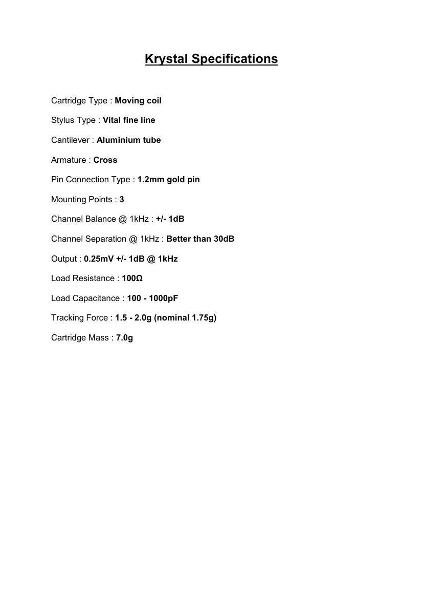 Linn Krystal Specifications