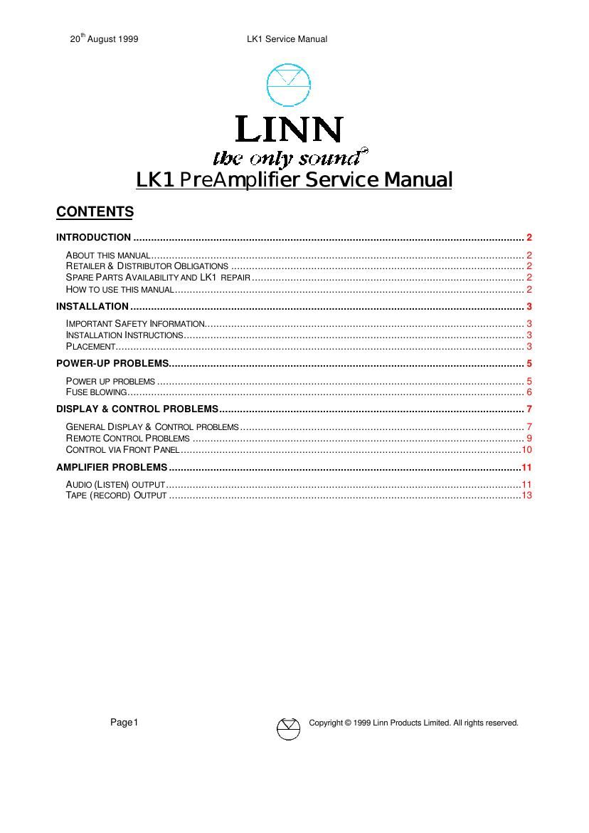 Linn LK 1 Service Manual