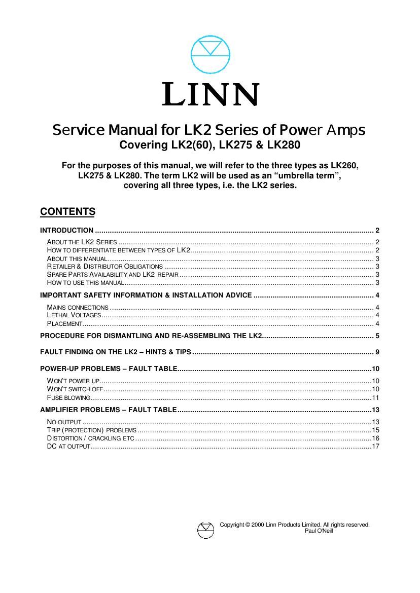 Linn LK 2 260 275 280 Service Manual