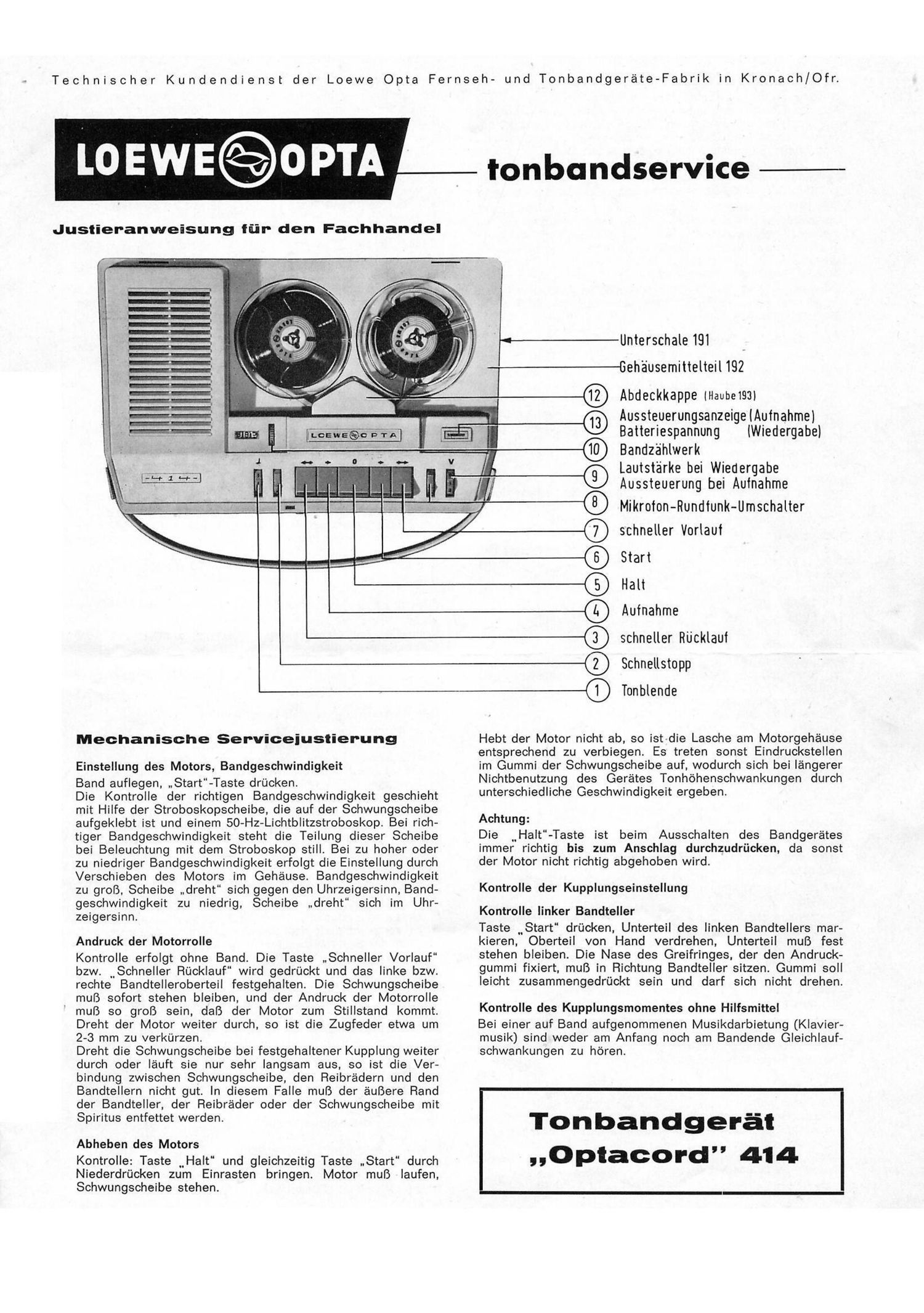 loewe optacord 414 service manual