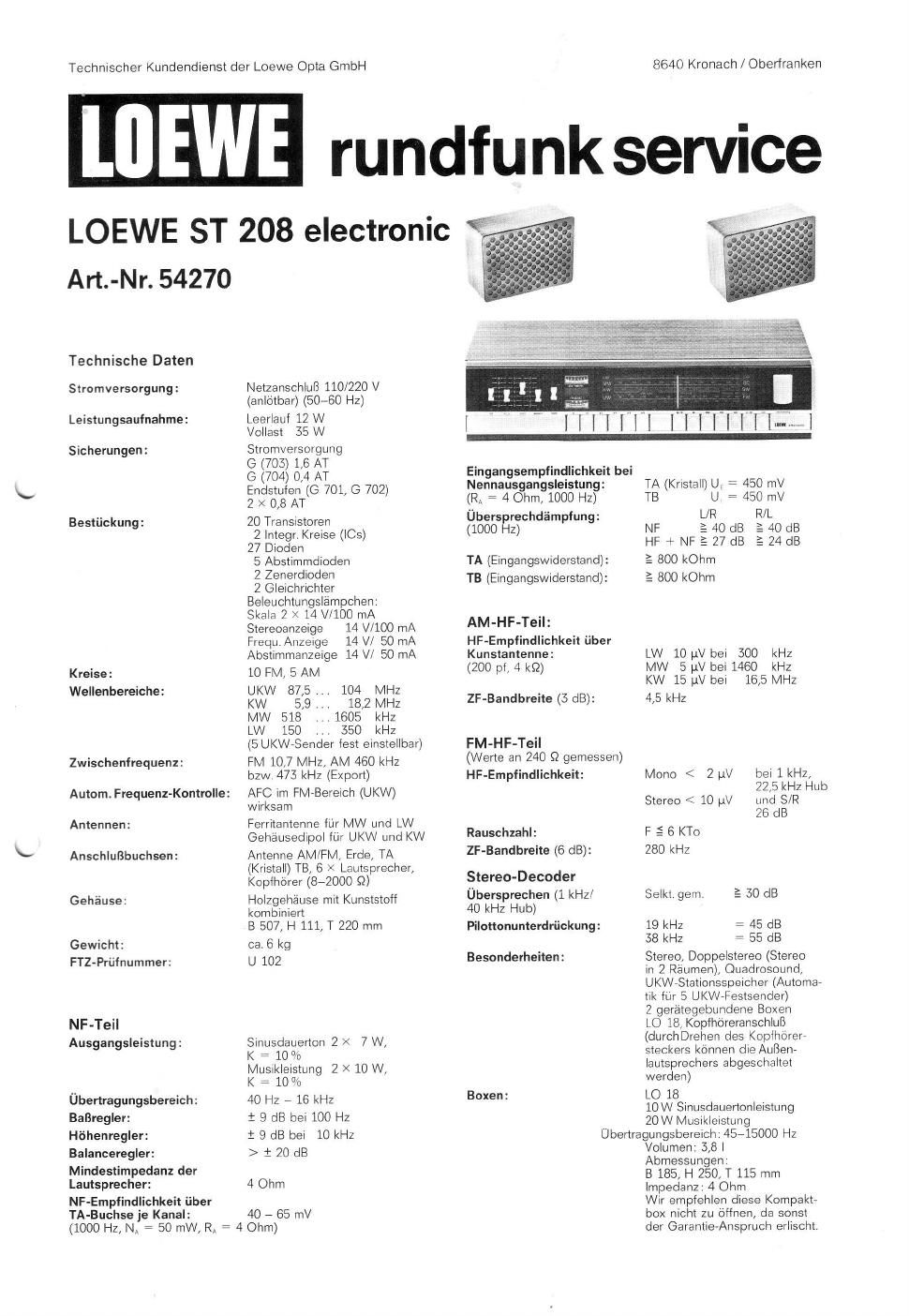 loewe st 208 service manual