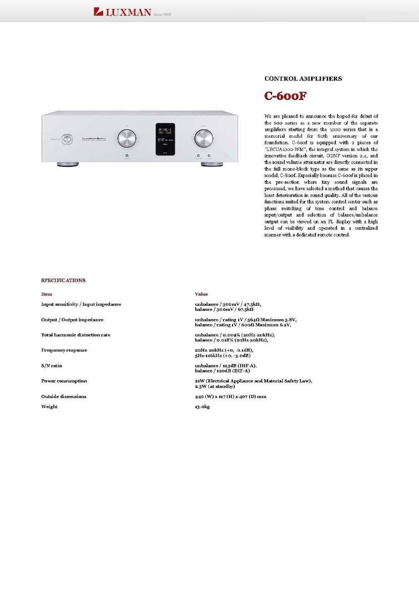 Luxman C 600F Brochure