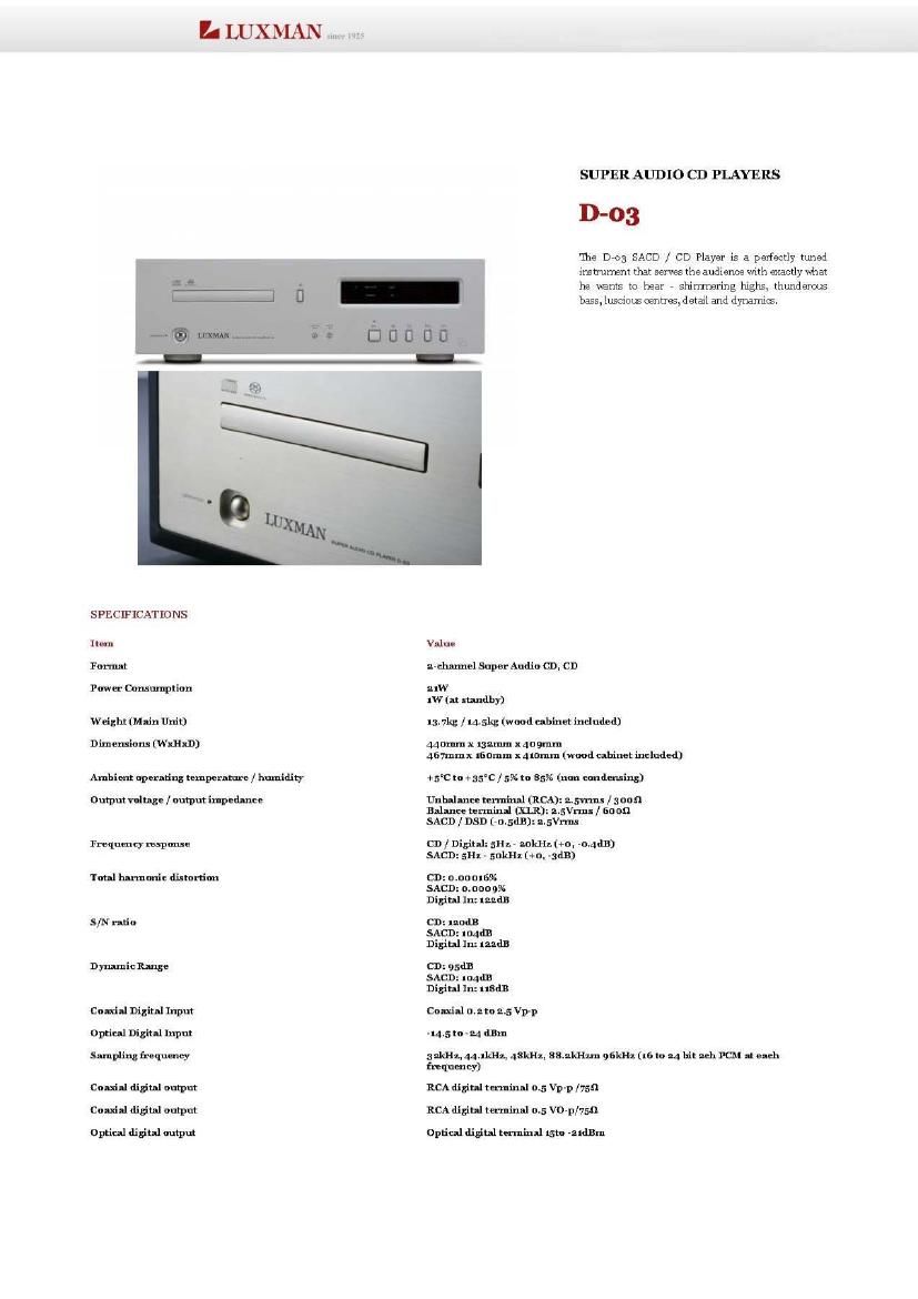 Luxman D 03 Brochure