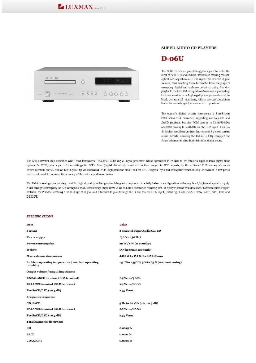 Luxman D 06U Brochure