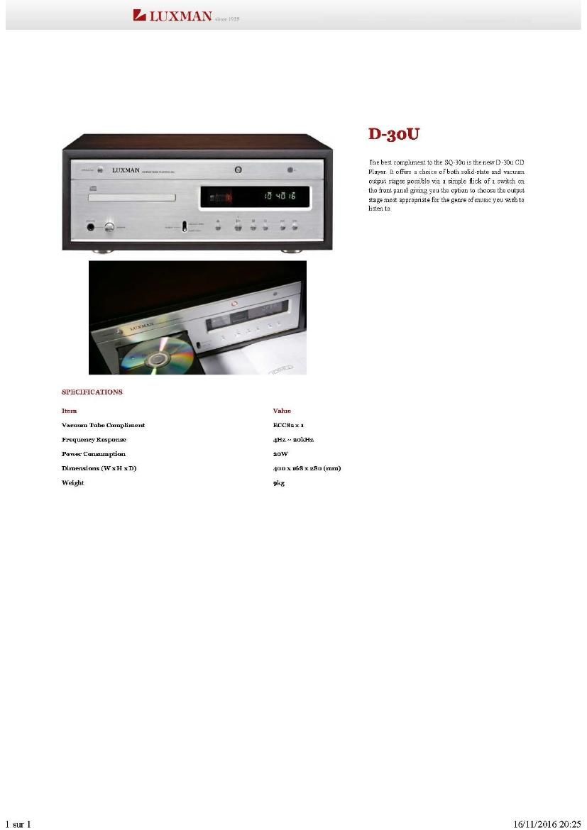 Luxman D 30U Brochure