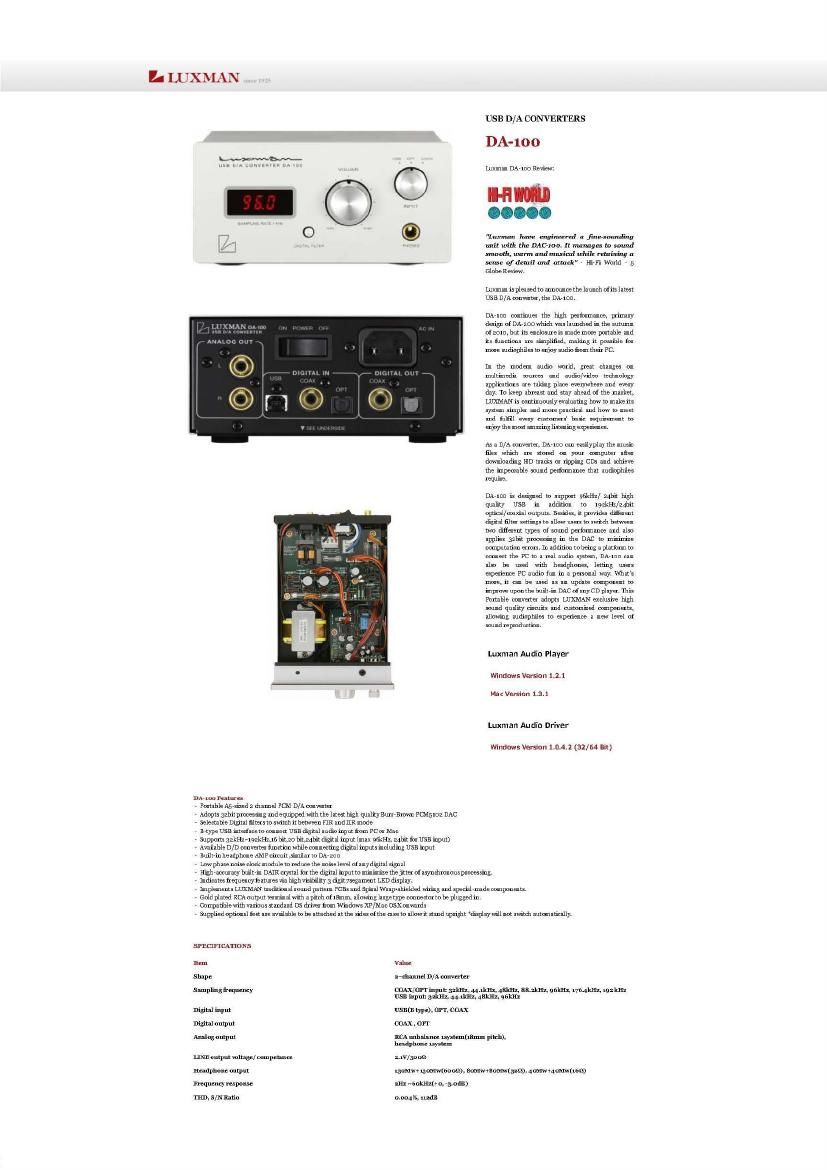 Luxman DA 100 Brochure