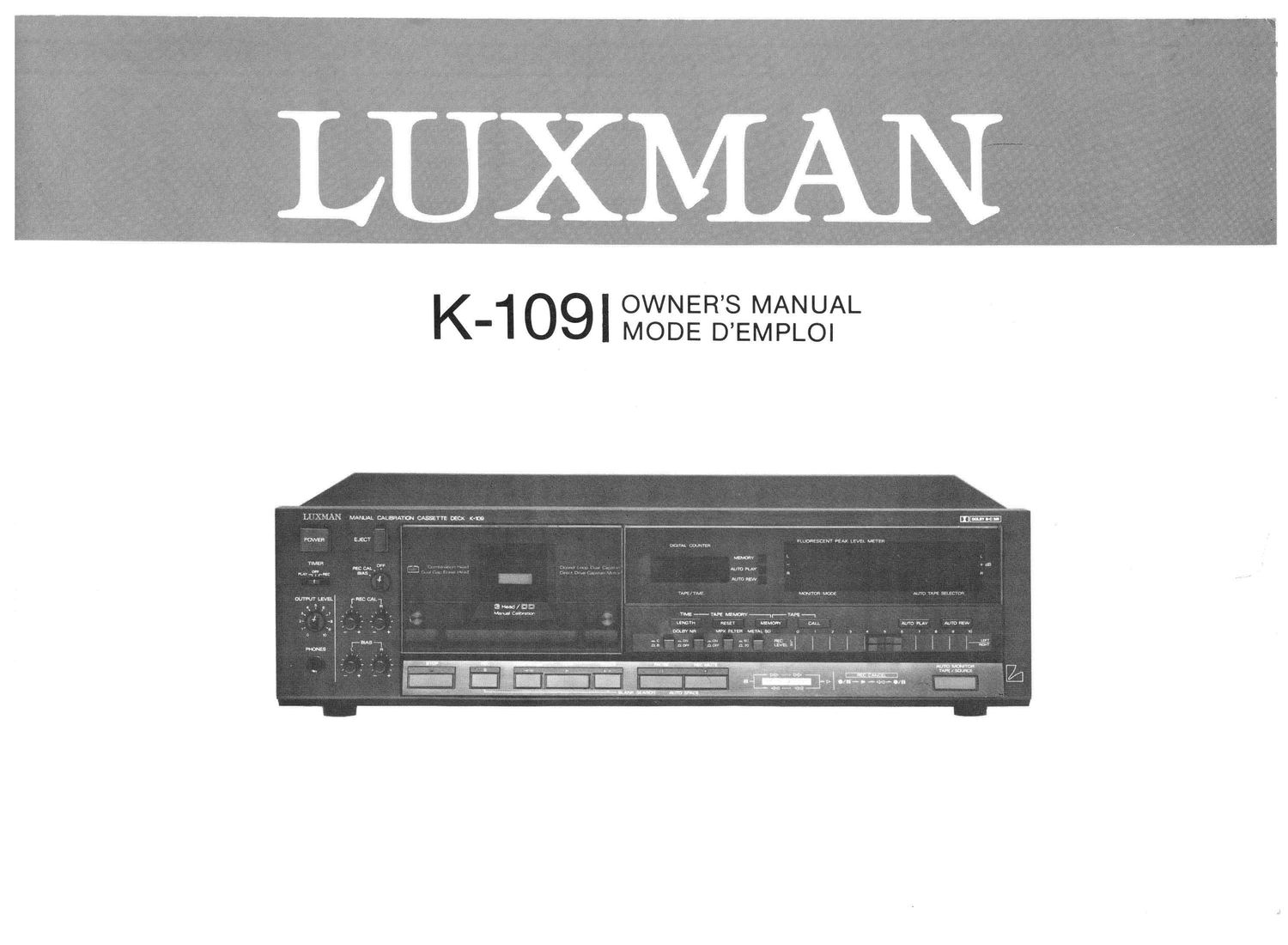 Luxman K 109 Owners Manual