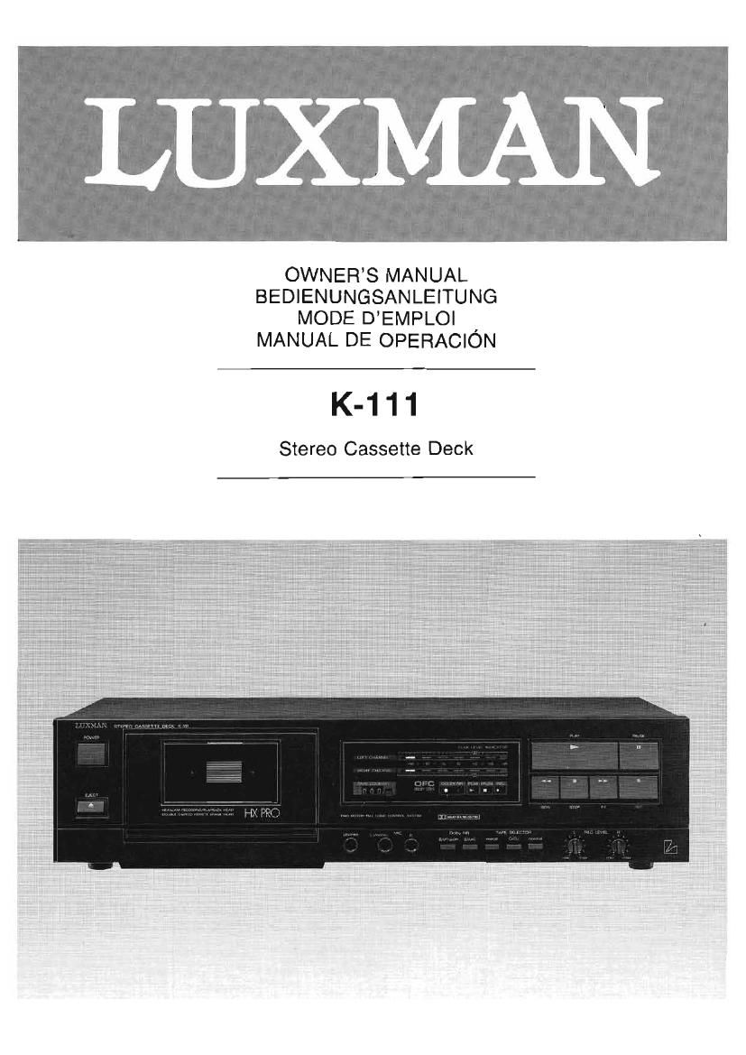 Luxman K 111 Owners Manual