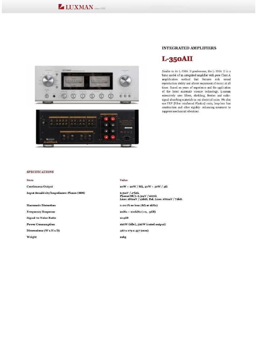 Luxman L 350 AII Brochure