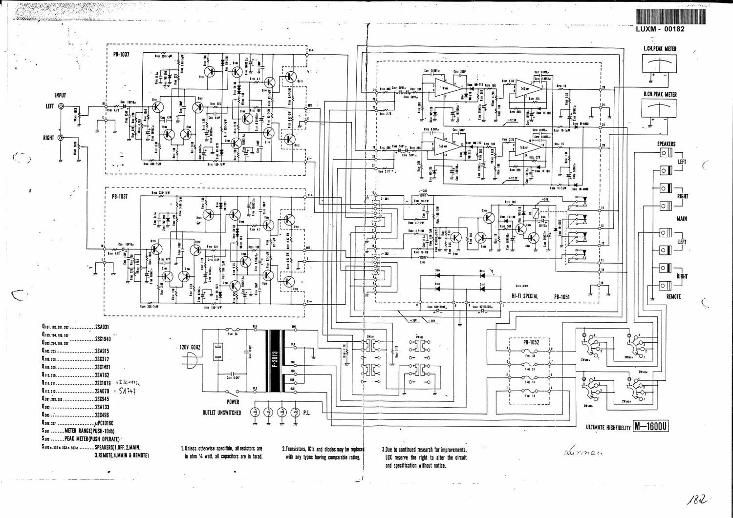 Luxman M 1600 U Schematic