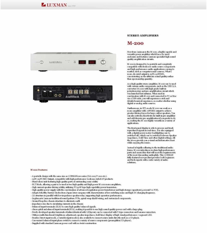 Luxman M 200 Brochure