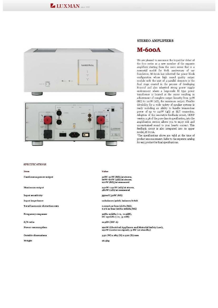 Luxman M 600A Brochure