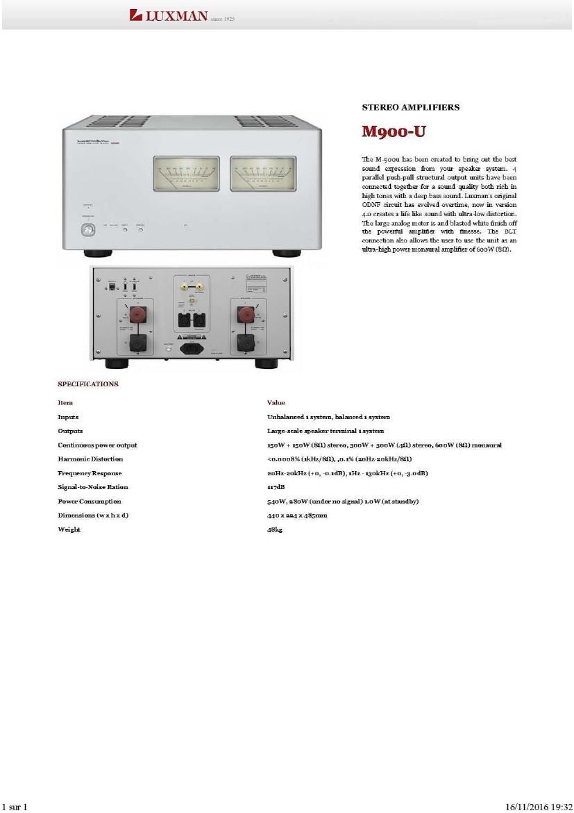 Luxman M 900U Brochure