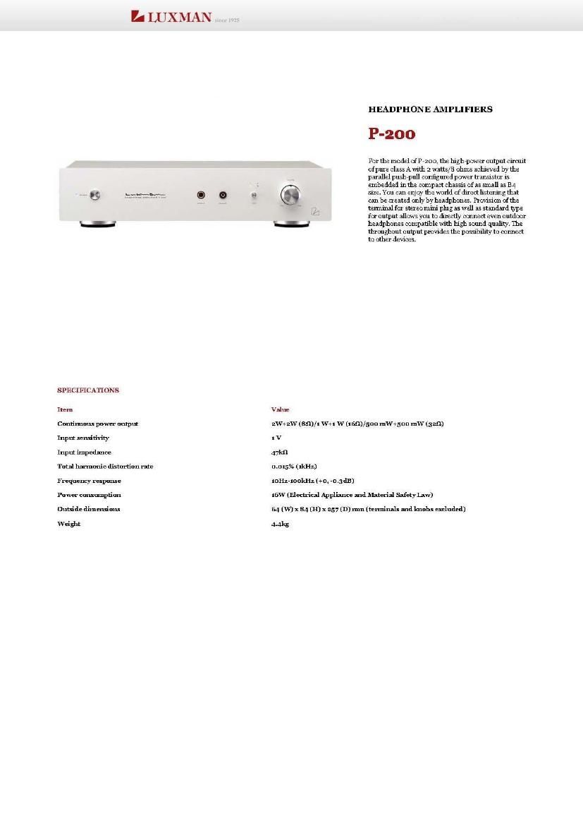 Luxman P 200 Brochure