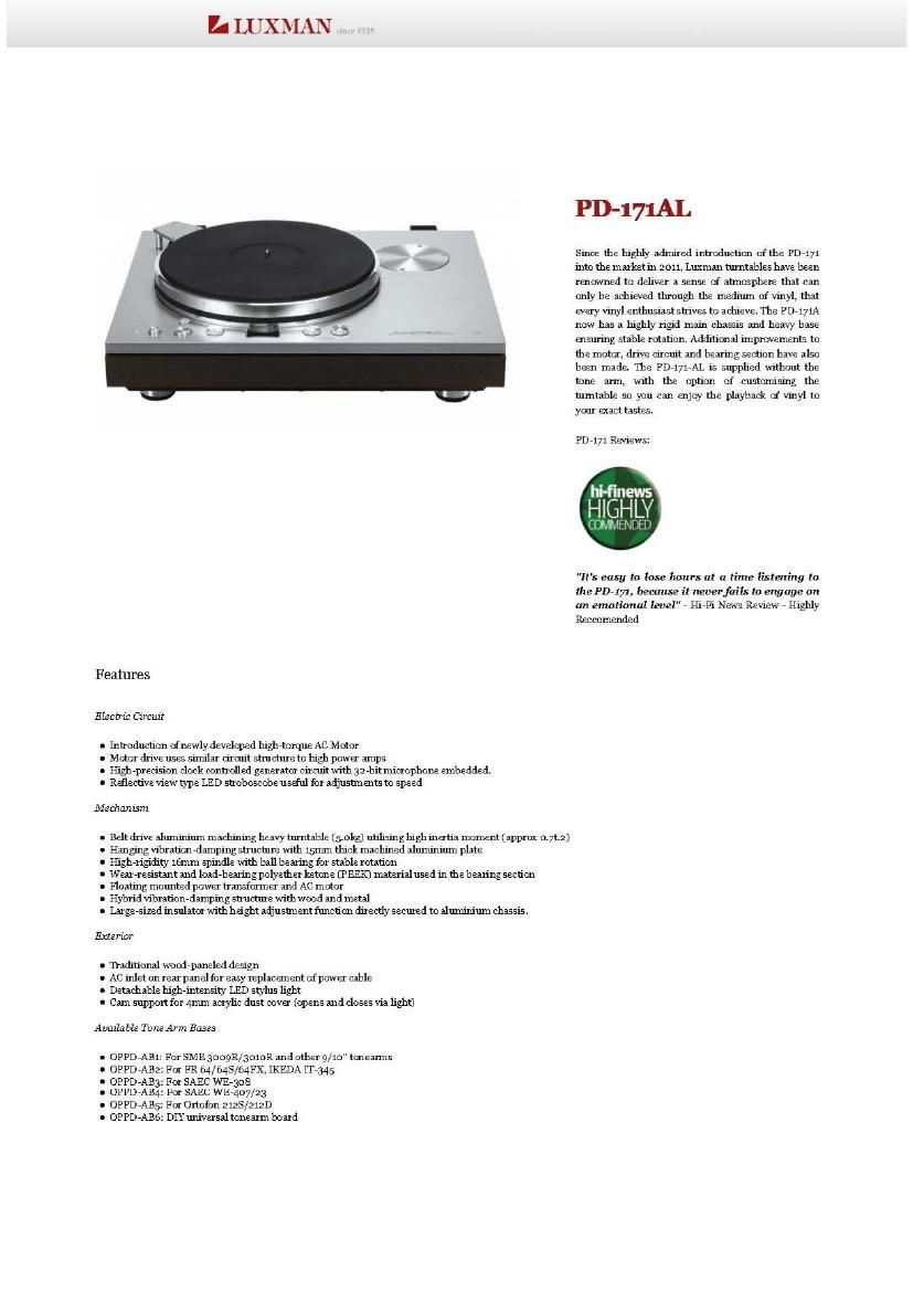 Luxman PD 171AL Brochure