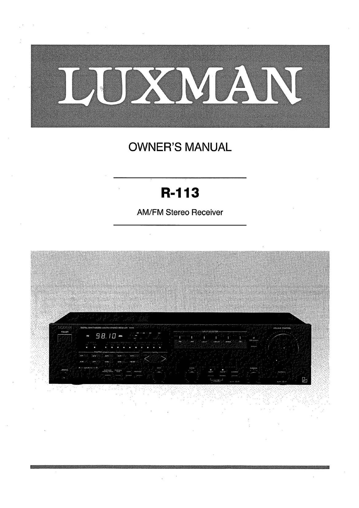 Luxman R 113 Owners Manual