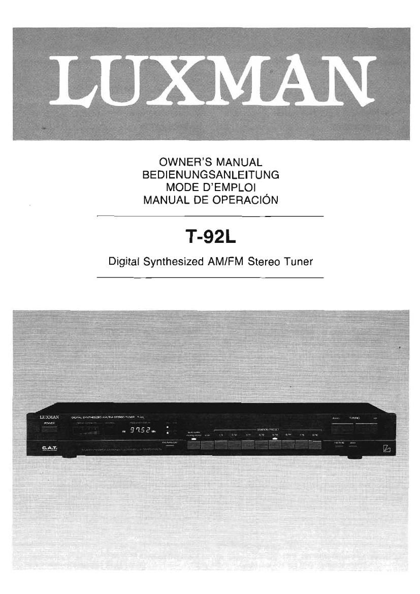 Luxman T 92L Owners Manual
