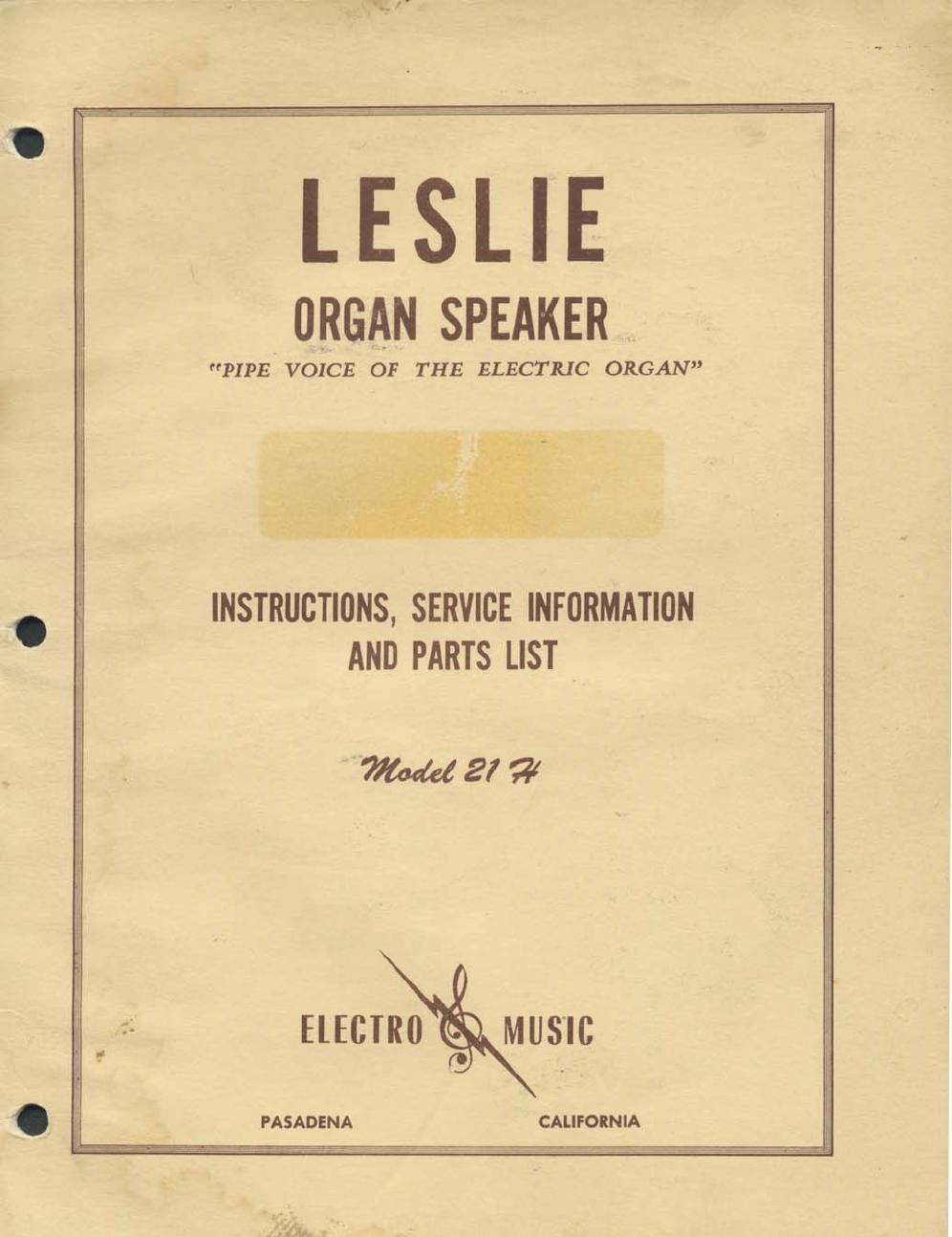 leslie 21h service manual