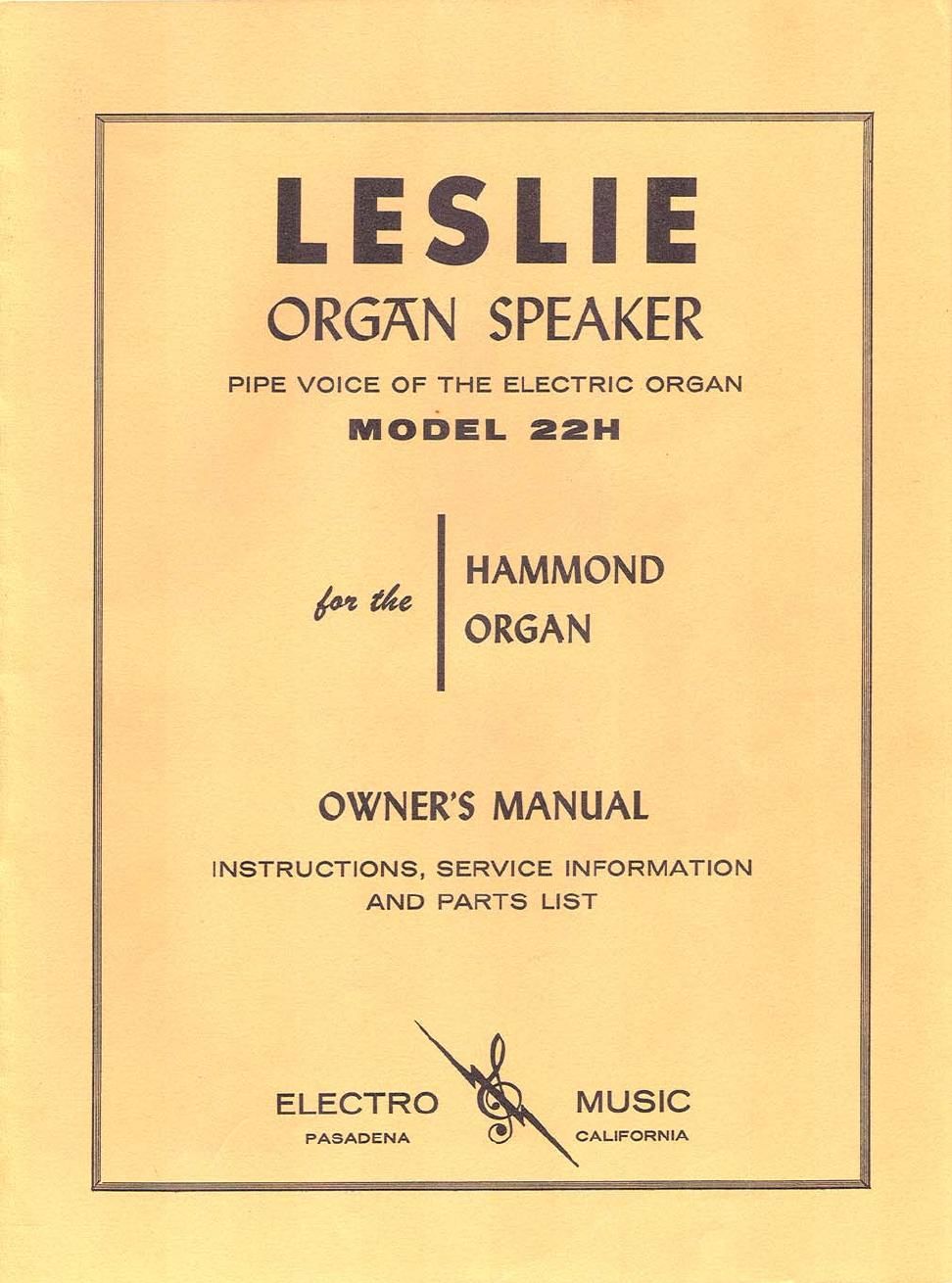 leslie 22h owners manual