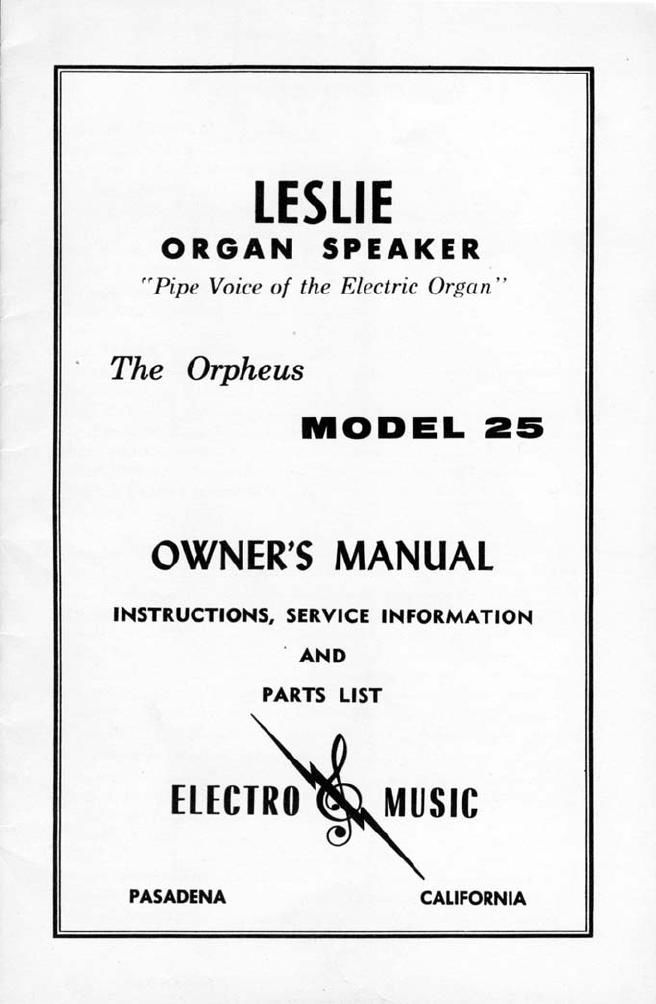 leslie 25 owners manual