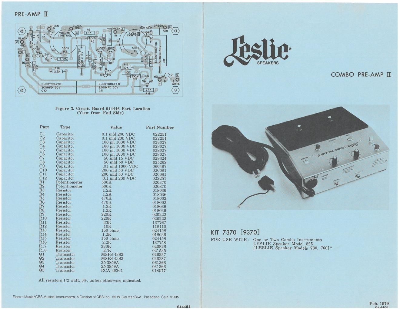 leslie combo preamp ii service manual