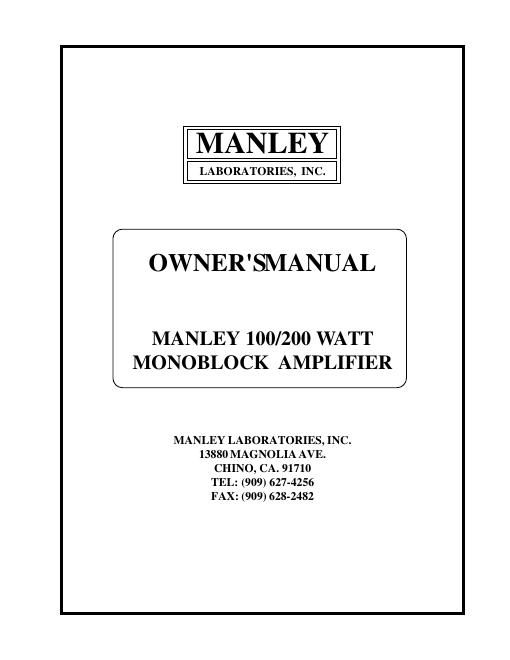 manley laboratories 100 200 owners manual