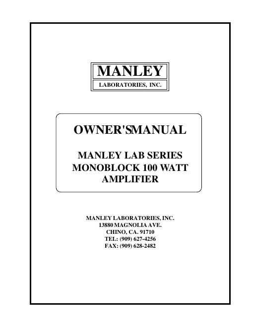 manley laboratories 100 owners manual