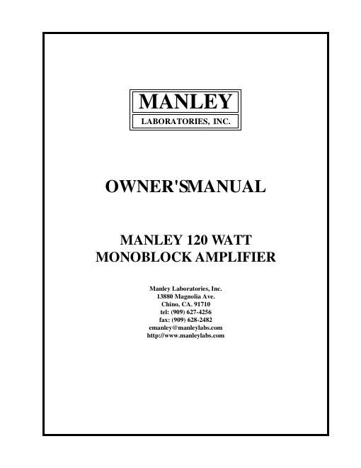 manley laboratories 120 owners manual