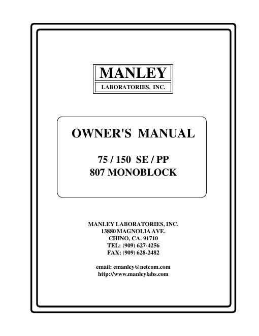 manley laboratories 150 se owners manual