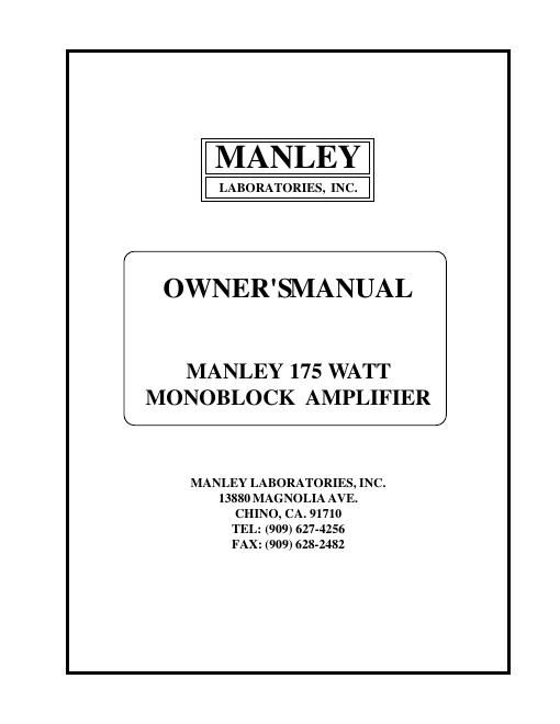 manley laboratories 175 owners manual