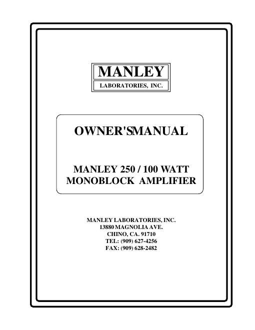 manley laboratories 250 100 owners manual